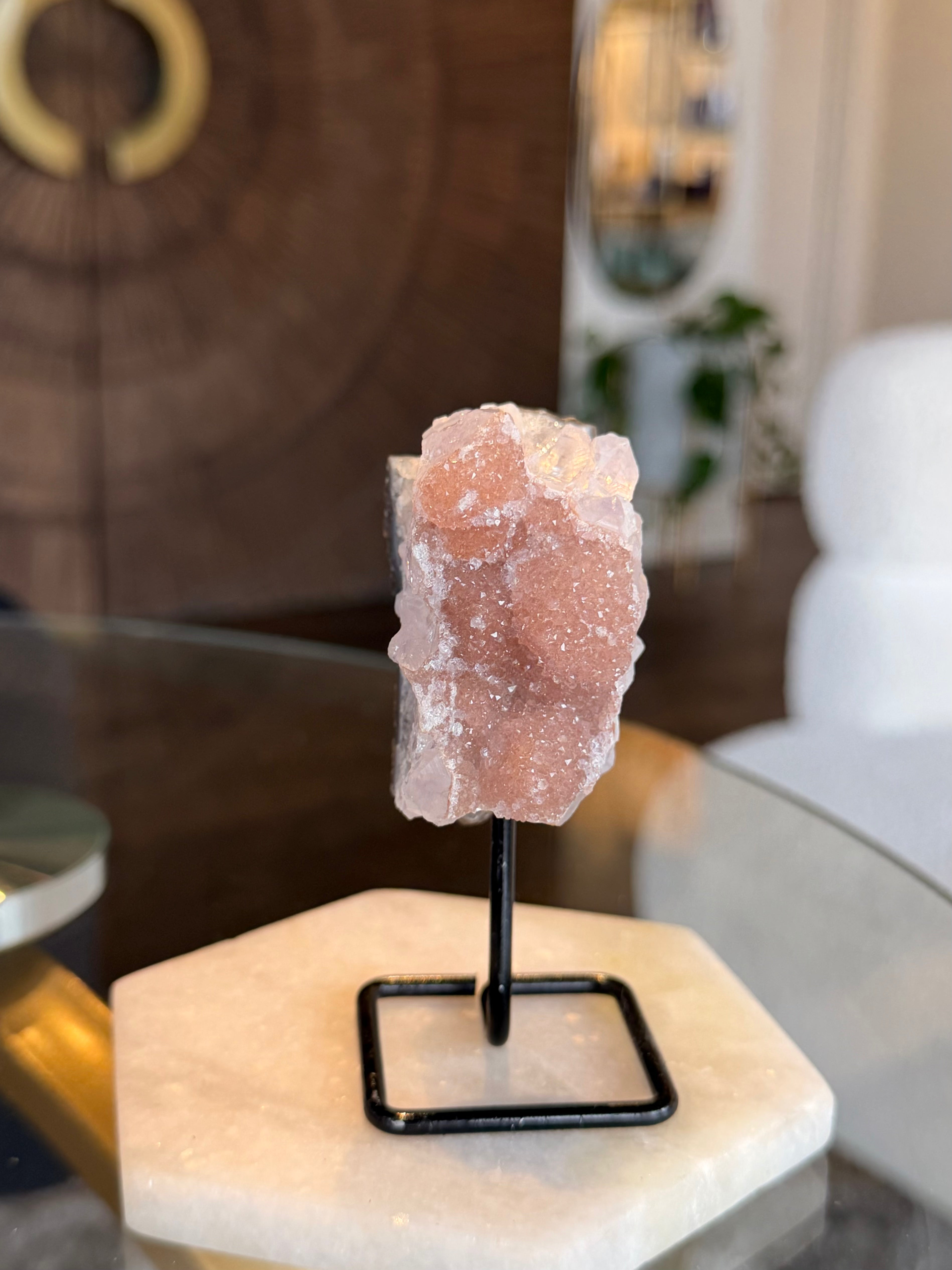 Pink Quartz - Natural Crystal Stone on Metal Stand