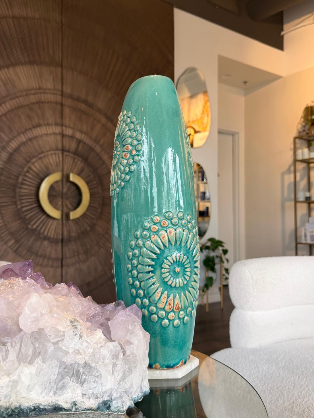 Turquoise Embossed Ceramic Decorative Vase