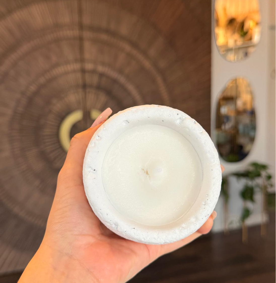 Handmade Textured White Stone Candle