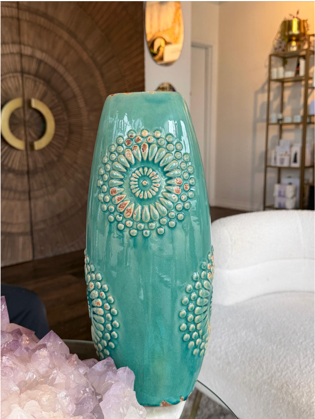 Turquoise Embossed Ceramic Decorative Vase