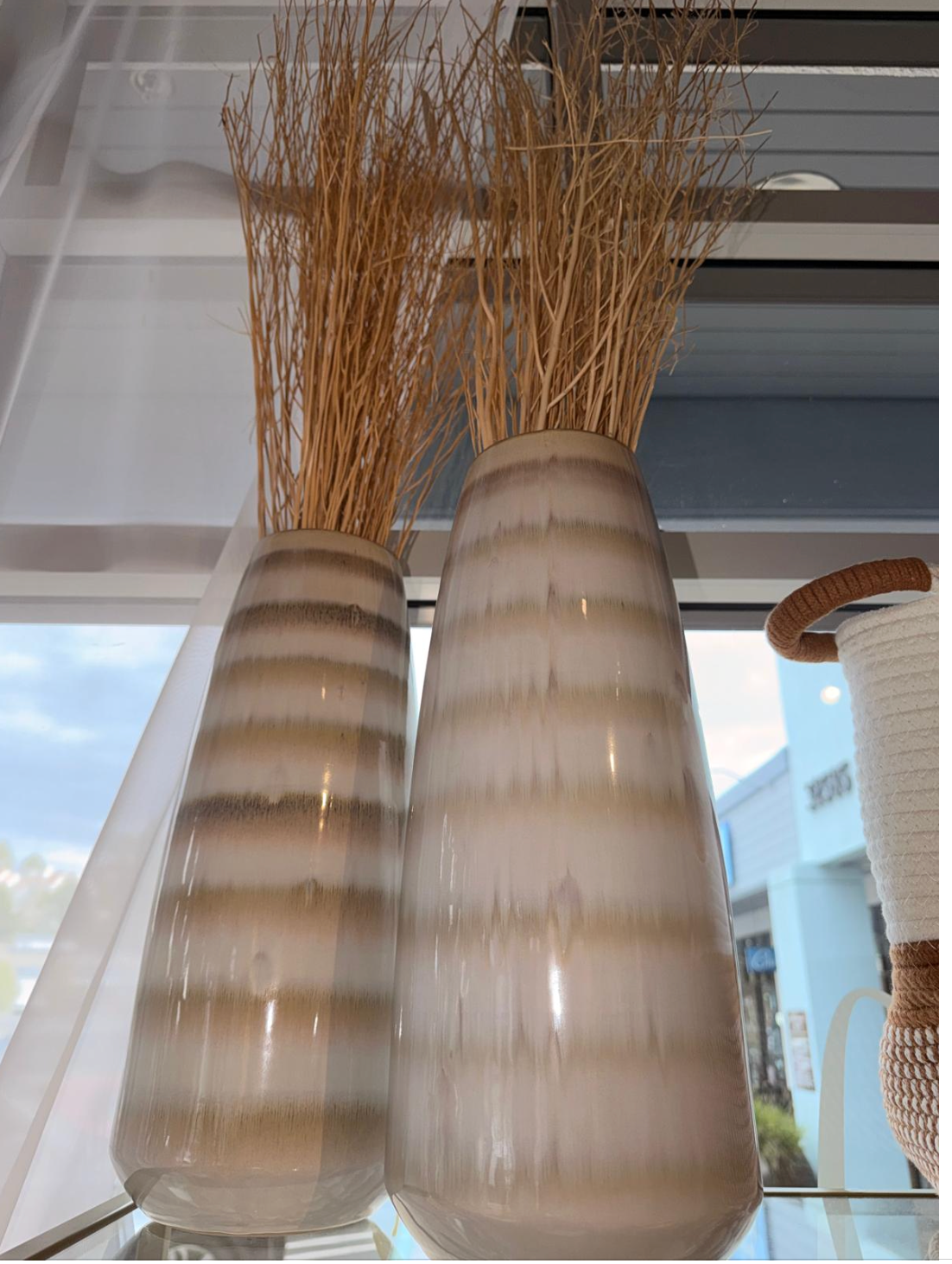 Striped Neutral Ceramic Vase