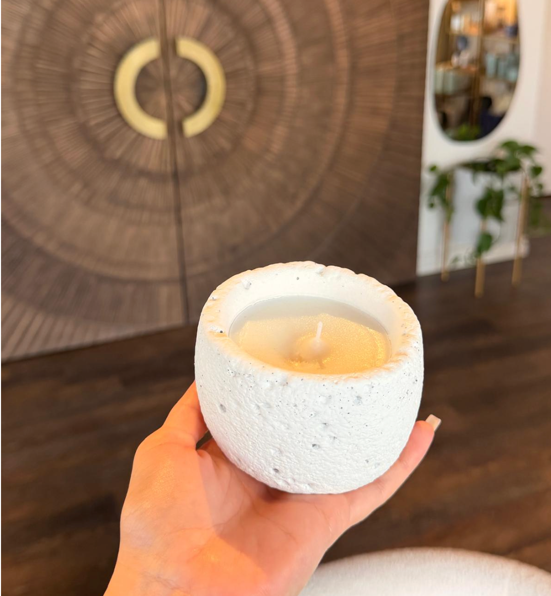 Handmade Textured White Stone Candle